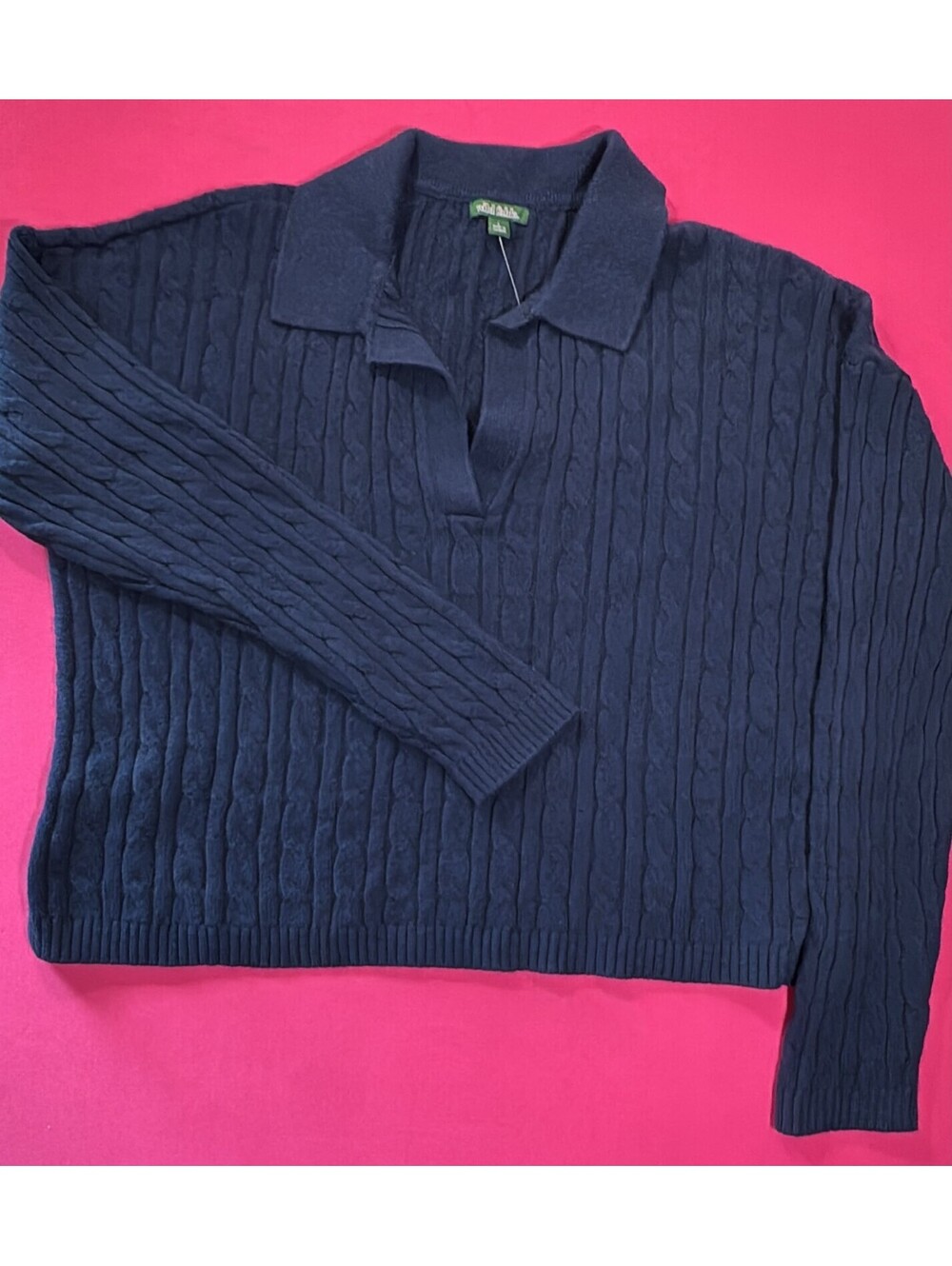Wild Fable Cable Knit Collar Sweater Navy Blue Long Sleeve Size L New